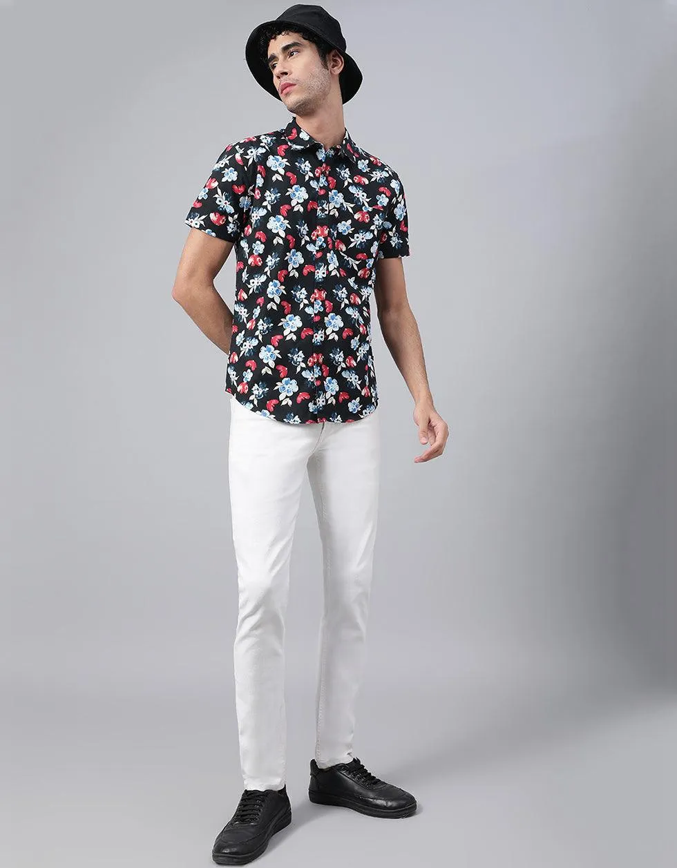 Black Floral Printed Casual Shirt