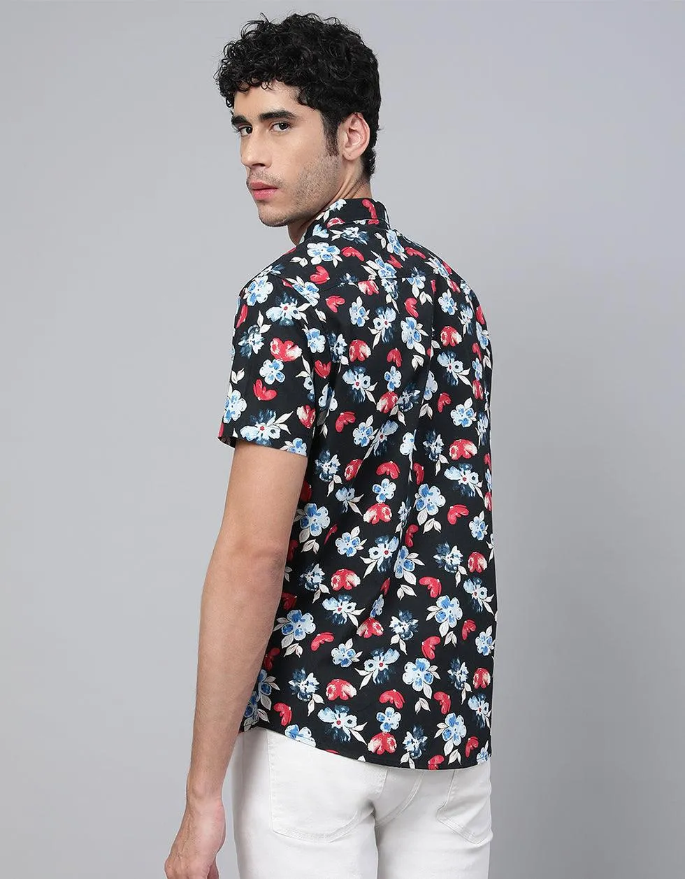 Black Floral Printed Casual Shirt