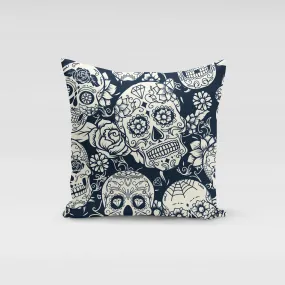 Black White Sugar Skulls Pillow Cover