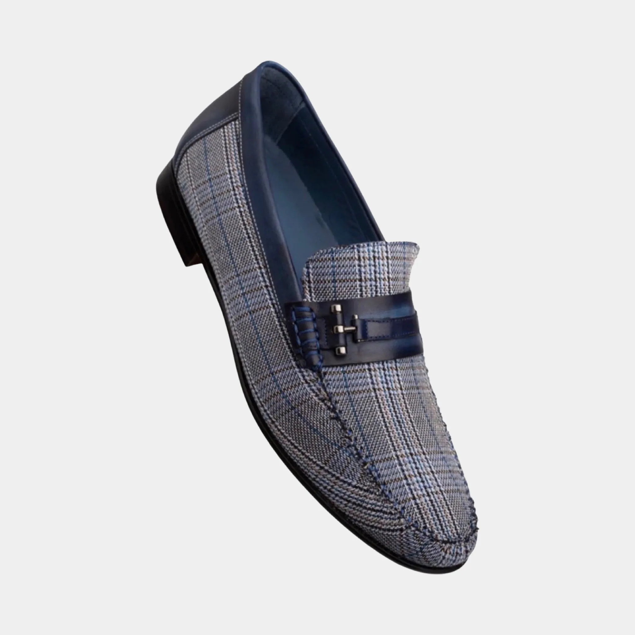 Blue Plaid Moccasin Loafer Shoes