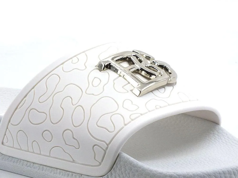 BLUGIRL Blumarine Chic 1 Ciabatta Slipper Logo White Bianco Gold 6A2501EX028