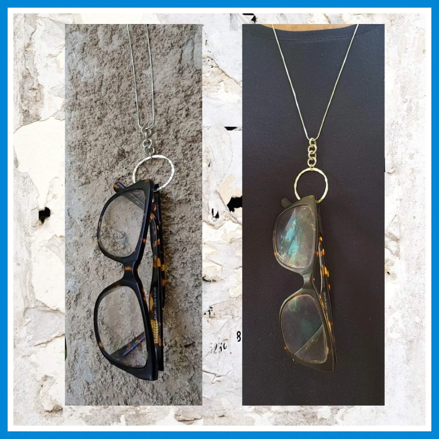 boho-chic designer sterling silver necklace for carrying your glasses. Unisex. Valentine gift