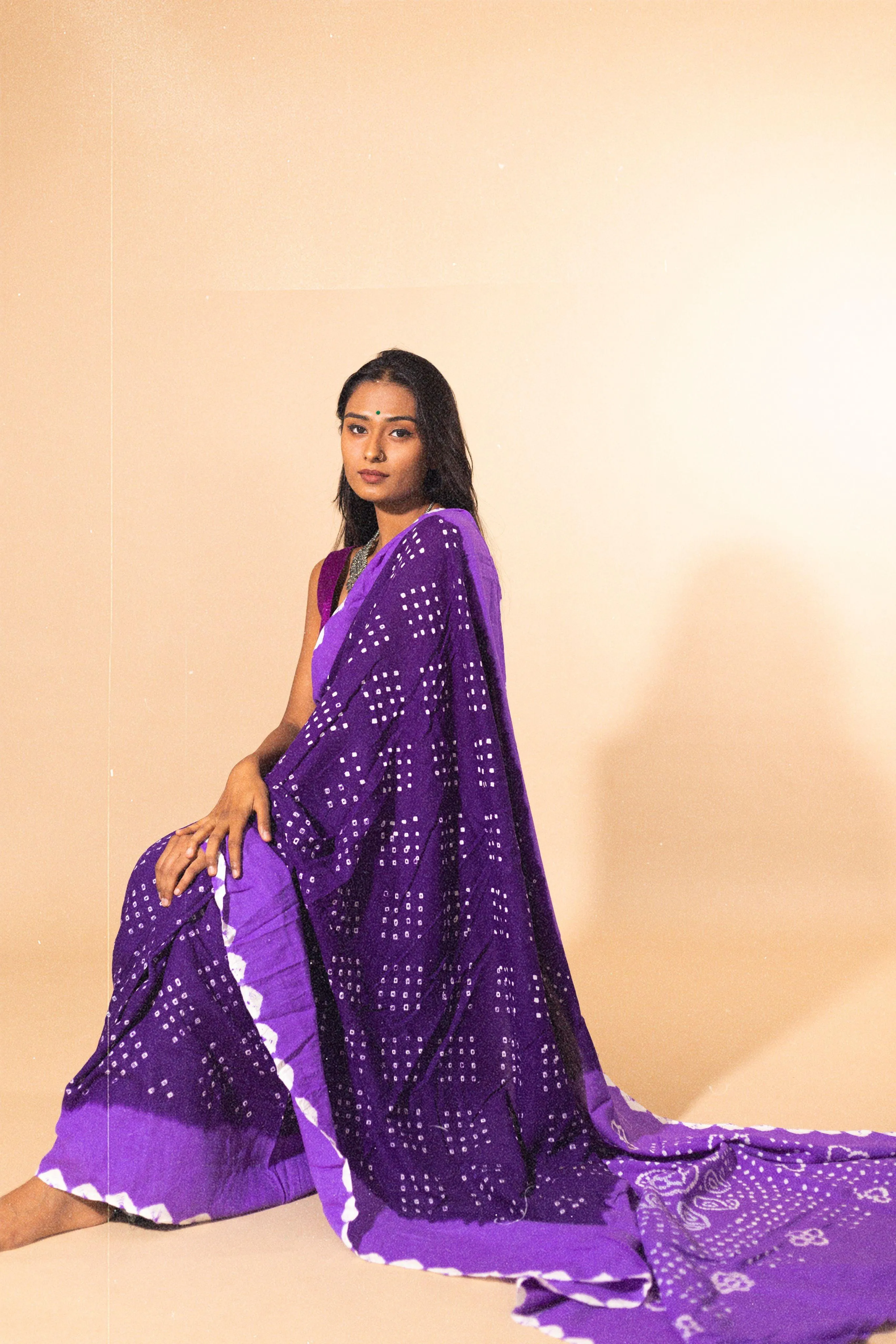 Boond - Kaisori Bandhani  shades of purple Bandhani cotton saree