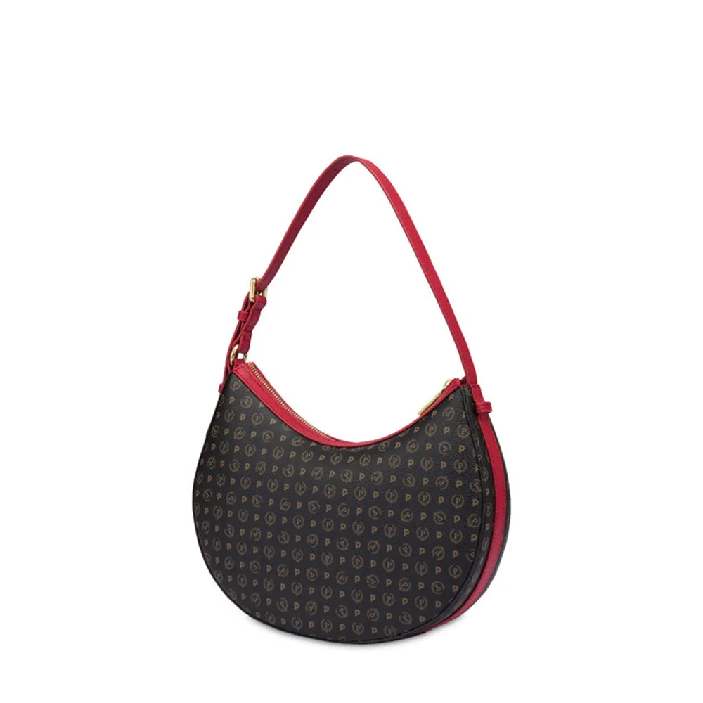 Borsa Donna Hobo a Spalla POLLINI linea Heritage Logo Classic Nero e Rosso