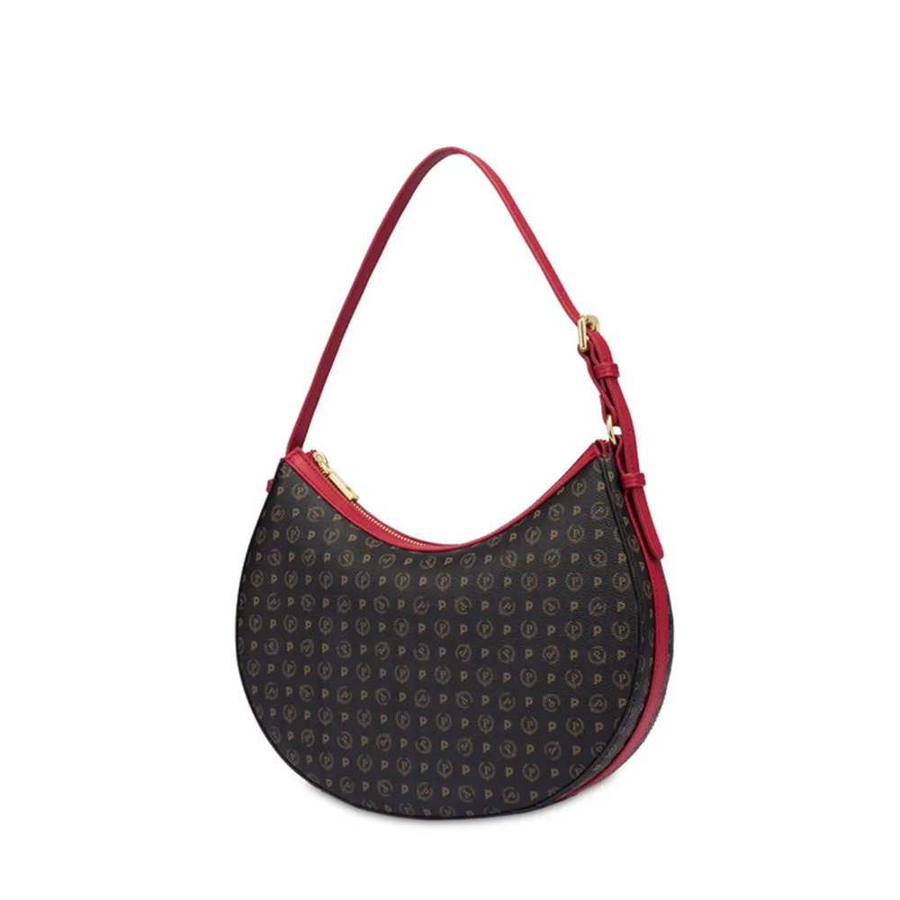 Borsa Donna Hobo a Spalla POLLINI linea Heritage Logo Classic Nero e Rosso