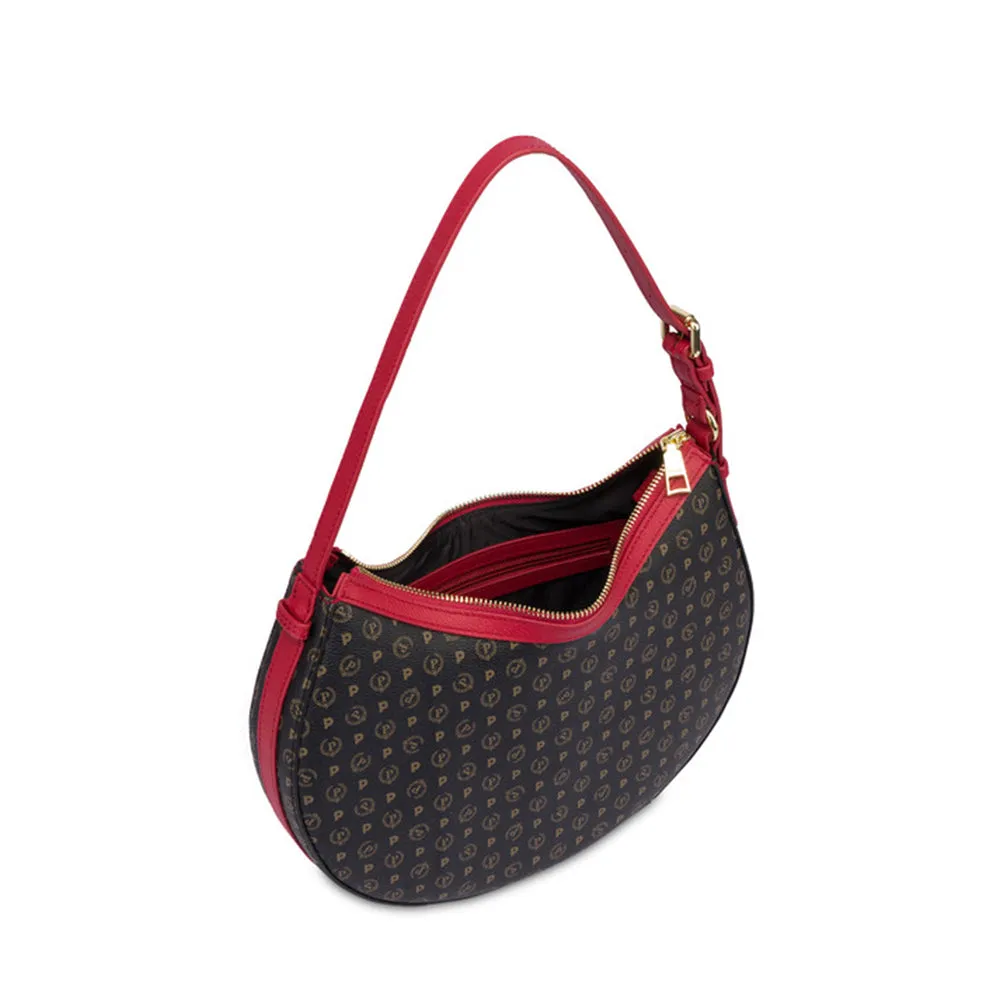 Borsa Donna Hobo a Spalla POLLINI linea Heritage Logo Classic Nero e Rosso