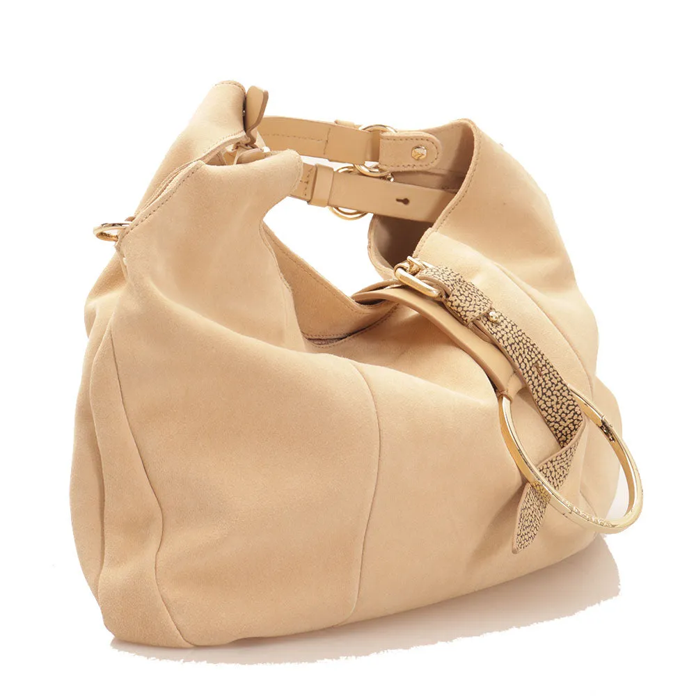 Borsa Donna Hobo Large BORBONESE in Camoscio Colore Beige e Op Naturale