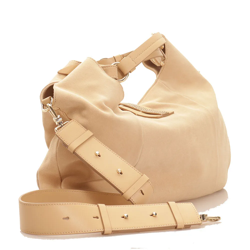 Borsa Donna Hobo Large BORBONESE in Camoscio Colore Beige e Op Naturale