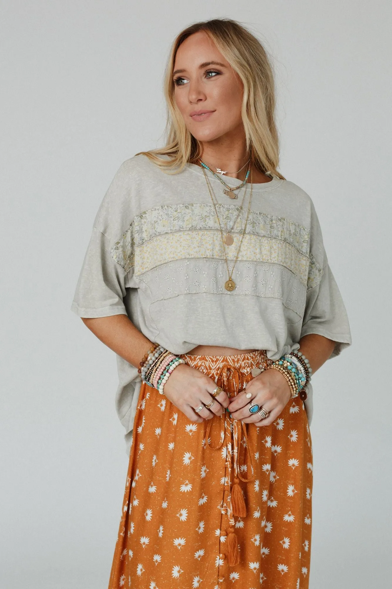 Breezy Blend Paisley Lace Top - Mushroom