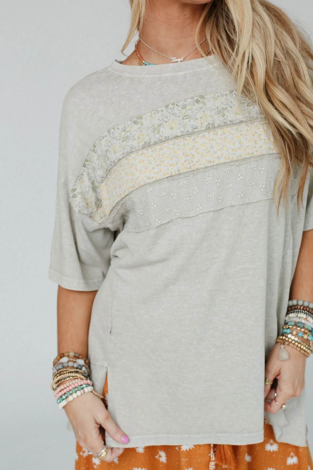 Breezy Blend Paisley Lace Top - Mushroom