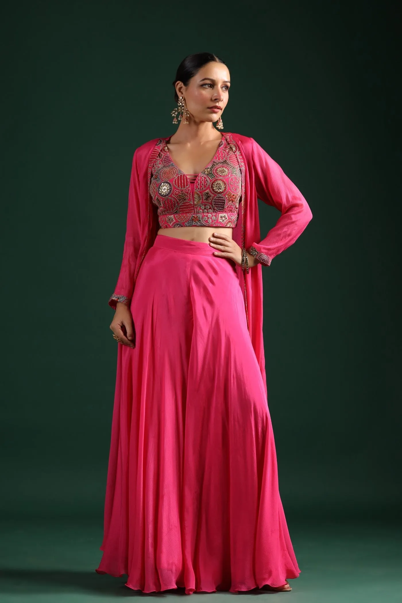 Brink Pink Embroidered Cape Set