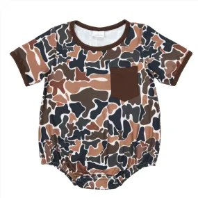 Brown Camo Short Sleeve Boys Romper