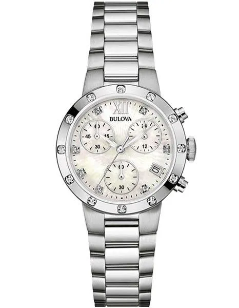 Bulova Ladies Diamond Chronograph - Mother of Pearl Dial - Steel Case & Bracelet