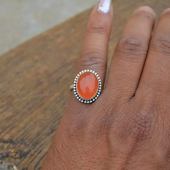 Carnelian Gemstone Ring - Orange Carnelian Ring - Designer Carnelian Ring -Sterling Silver Ring - Birthstone Ring, Nickel Free Ring