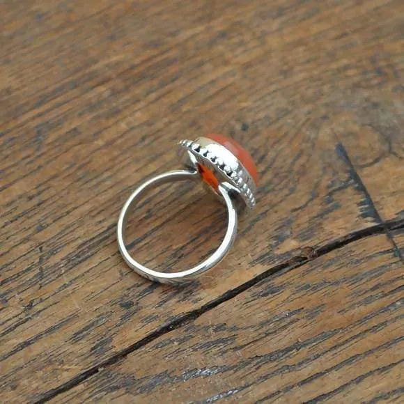 Carnelian Gemstone Ring - Orange Carnelian Ring - Designer Carnelian Ring -Sterling Silver Ring - Birthstone Ring, Nickel Free Ring