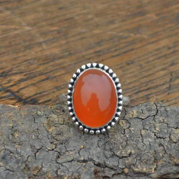 Carnelian Gemstone Ring - Orange Carnelian Ring - Designer Carnelian Ring -Sterling Silver Ring - Birthstone Ring, Nickel Free Ring