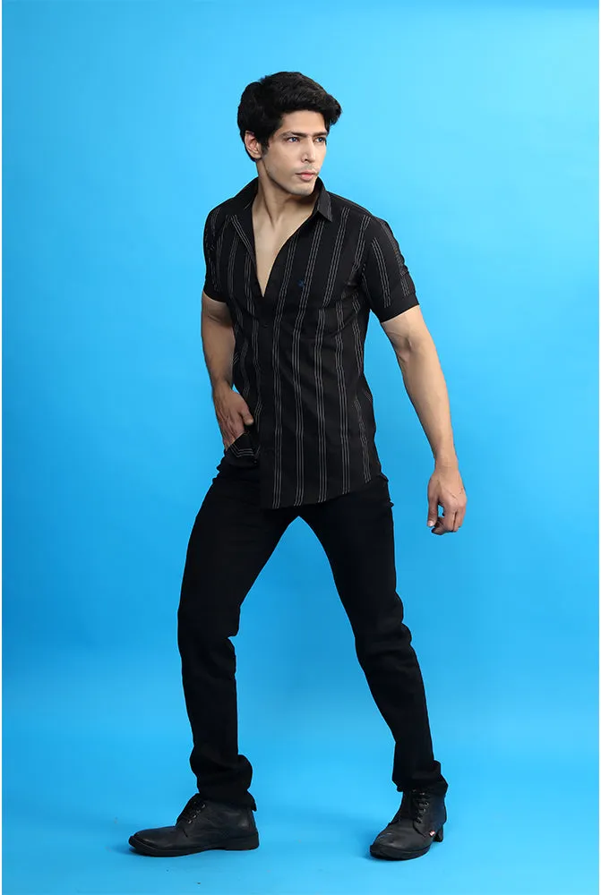 Casual Shirts for Men - Men Casual Black Lining Shirt