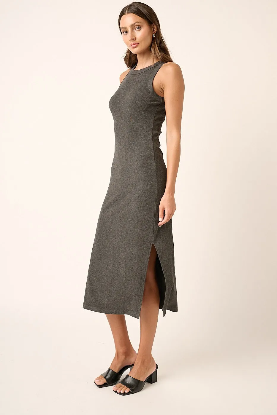 Charcoal Ribbed Maternity Side Slit Tank Dress