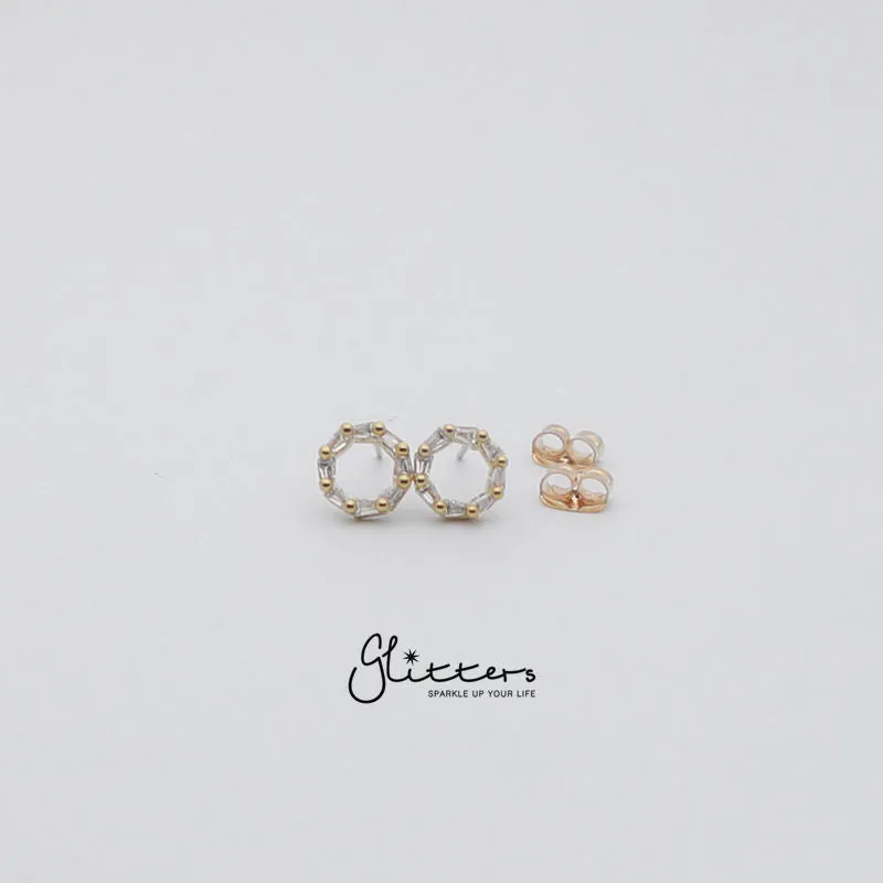 Circle Hollow Cubic Zirconia Stud Earrings with Sterling Silver Post