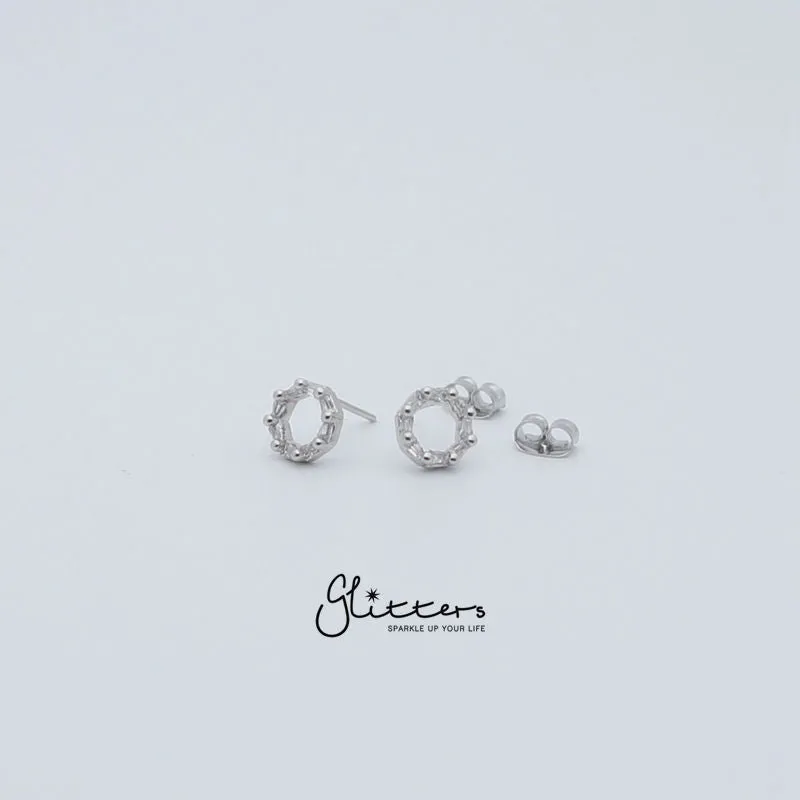 Circle Hollow Cubic Zirconia Stud Earrings with Sterling Silver Post