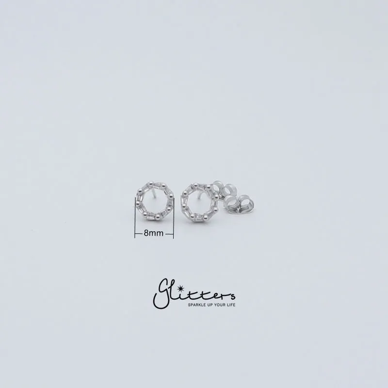 Circle Hollow Cubic Zirconia Stud Earrings with Sterling Silver Post