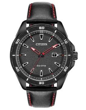 Citizen Mens DRIVE AR Watch - Black Metal - Black Dial - Date - Leather Strap