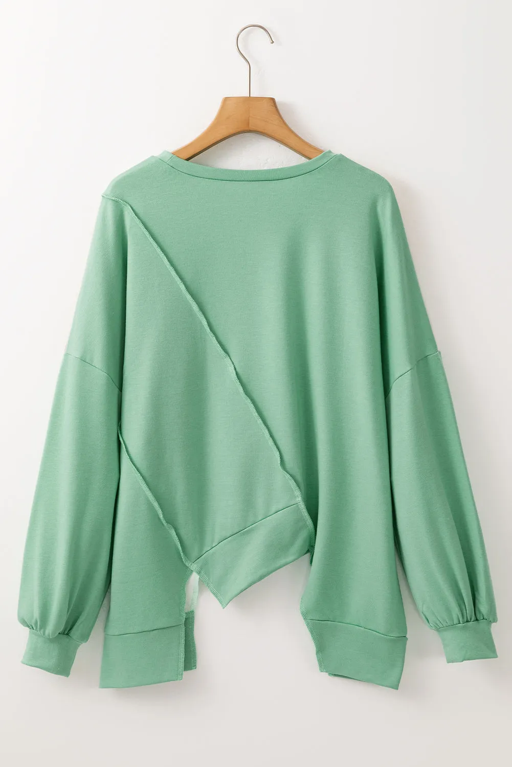 Colorblock Stitching Irregular Hem Long Sleeve Top