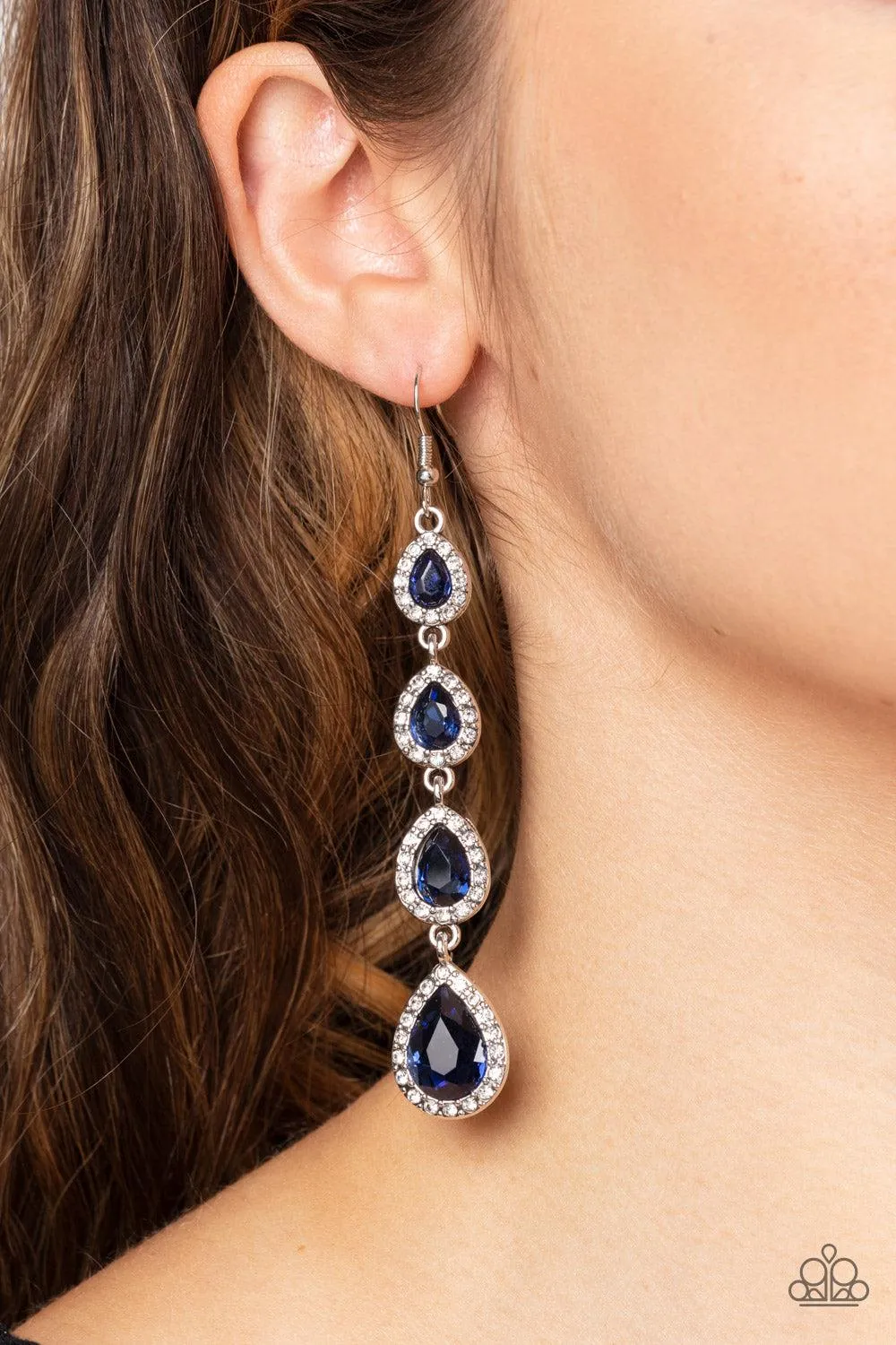 Confidently Classy Blue Rhinestone Earrings - Paparazzi Accessories