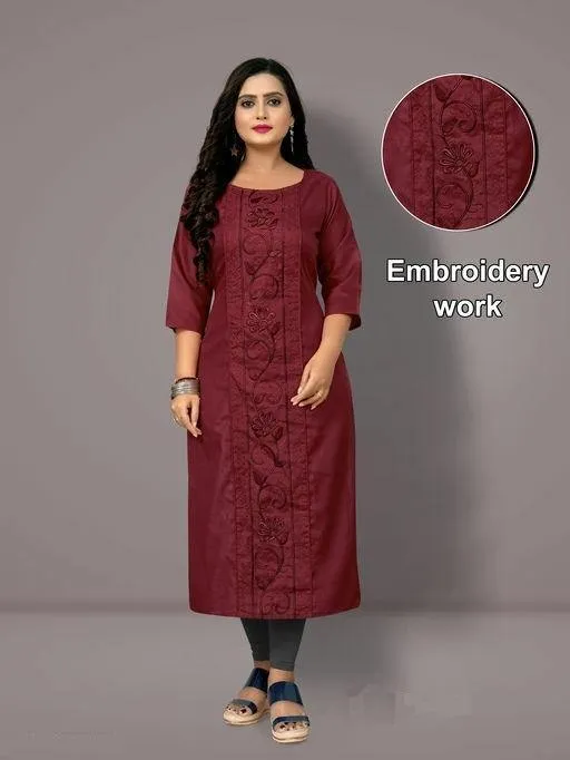 Cotton Blend Embroidered Plus Size Kurti