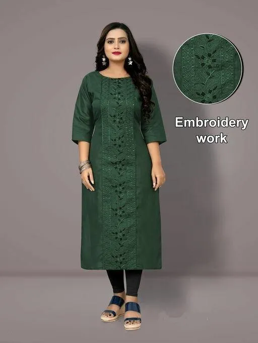 Cotton Blend Embroidered Plus Size Kurti