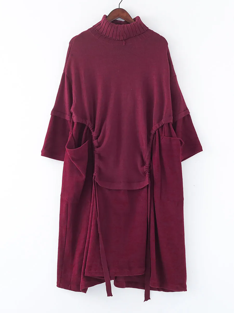 Cotton Women Solid Irregular Loose Dress