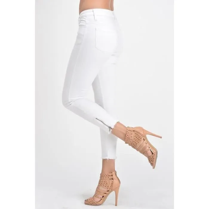 Crisp White Ankle Zip Skinny