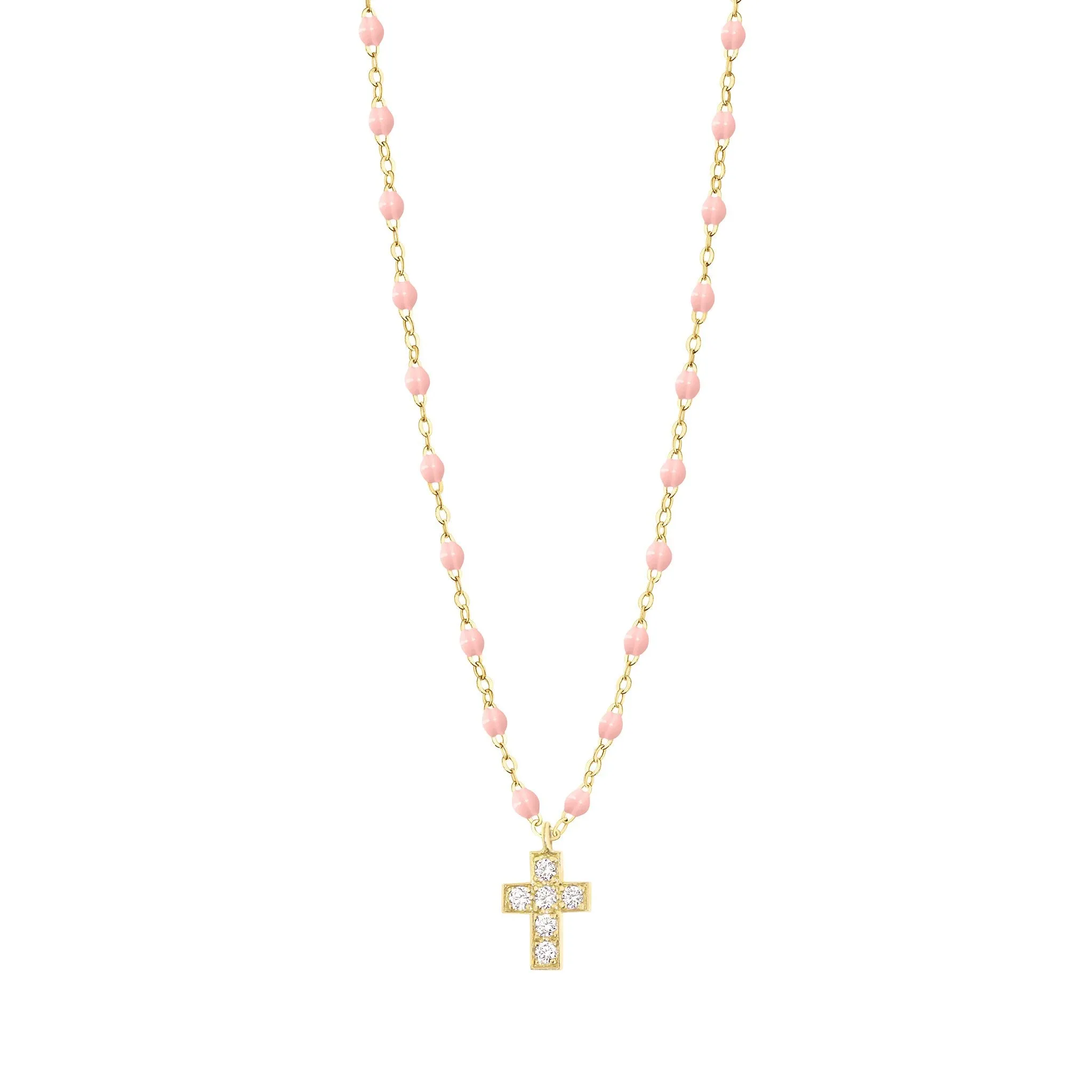 Cross Charm Classic Gigi Baby Pink diamond necklace, Yellow Gold, 16.5"