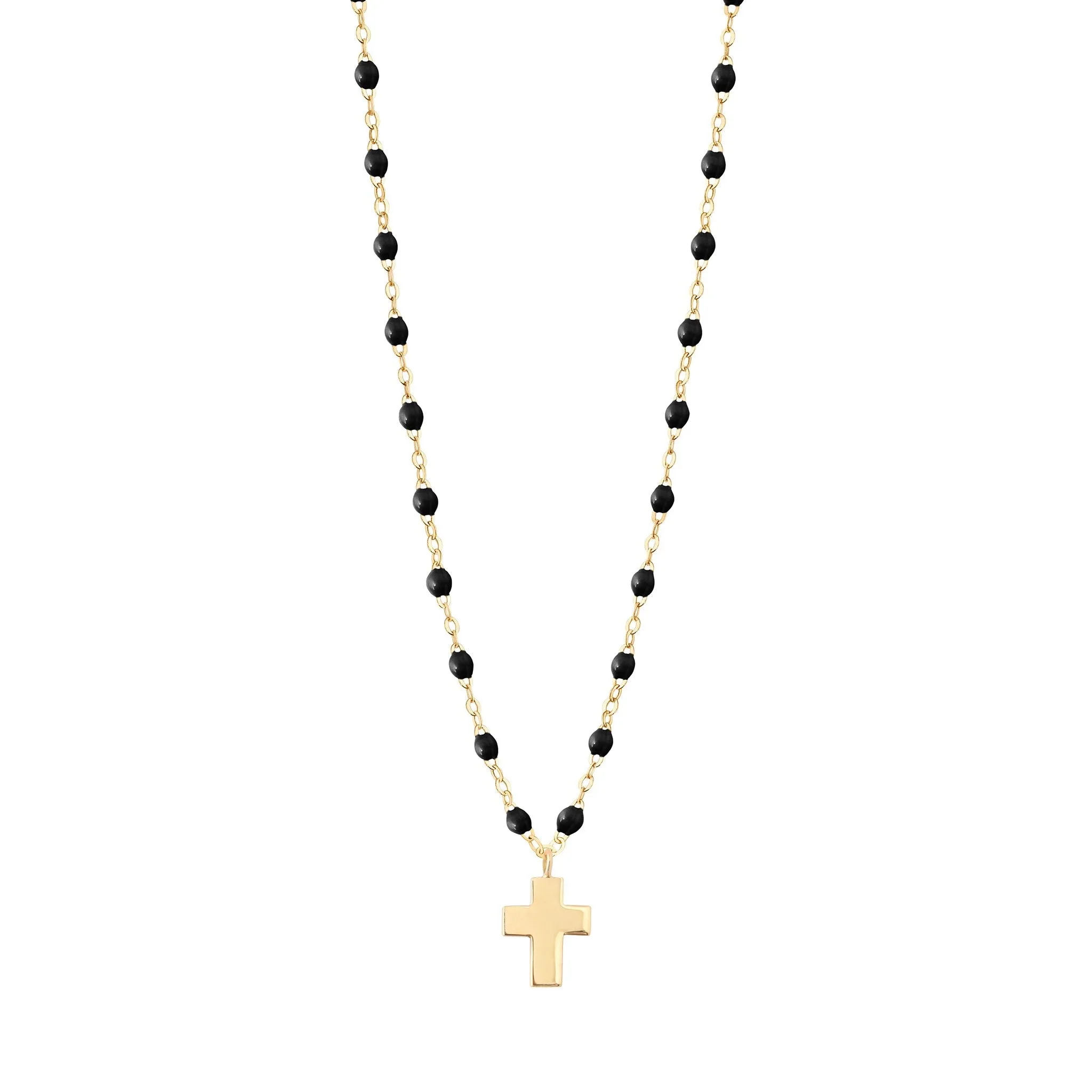 Cross Charm Classic Gigi Black necklace, Yellow Gold, 16.5"