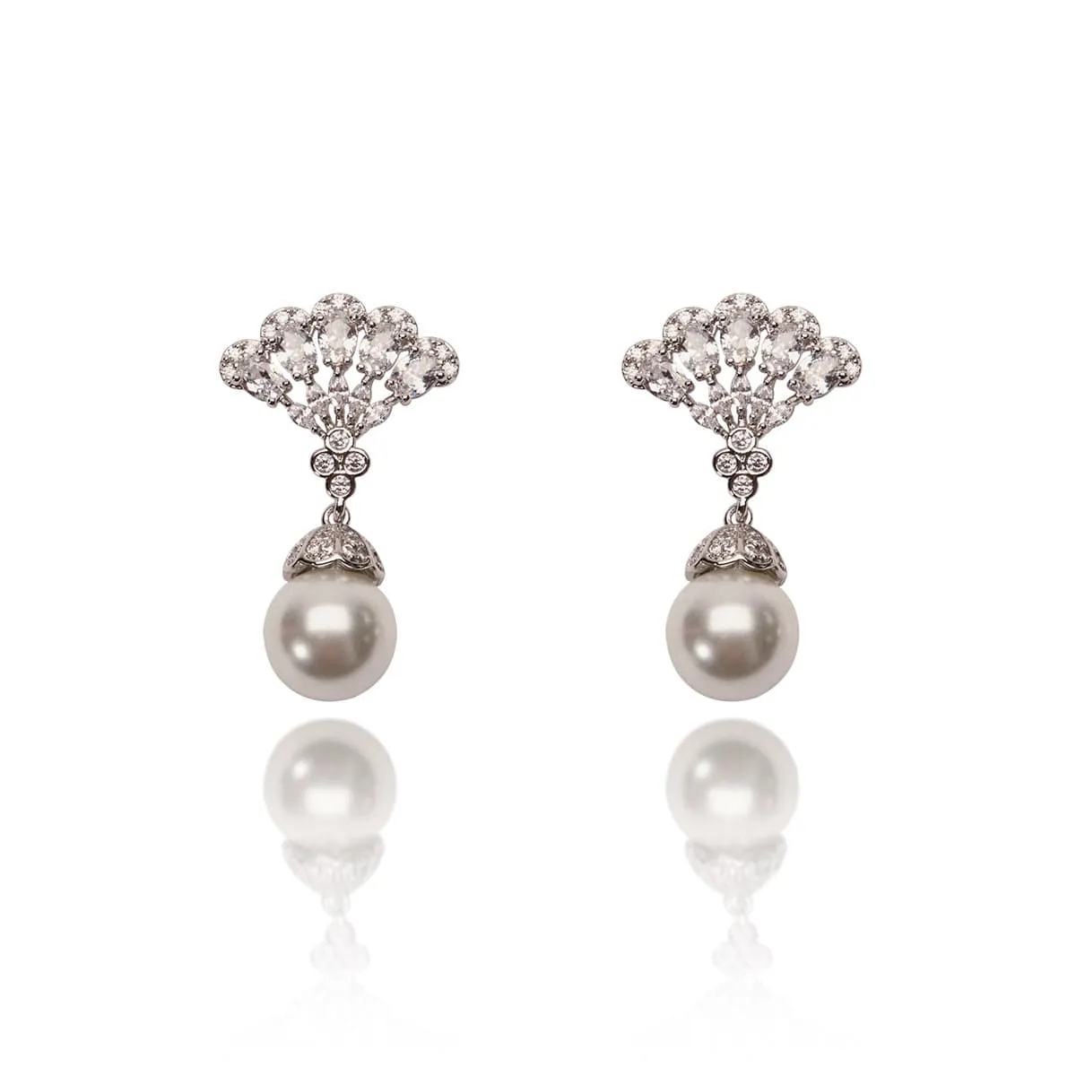 Cubic Zirconia Bridal pearl drop earrings: Crystal bridal earrings