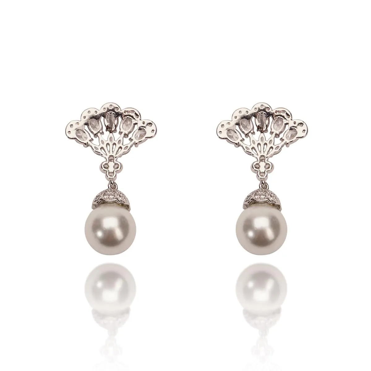 Cubic Zirconia Bridal pearl drop earrings: Crystal bridal earrings