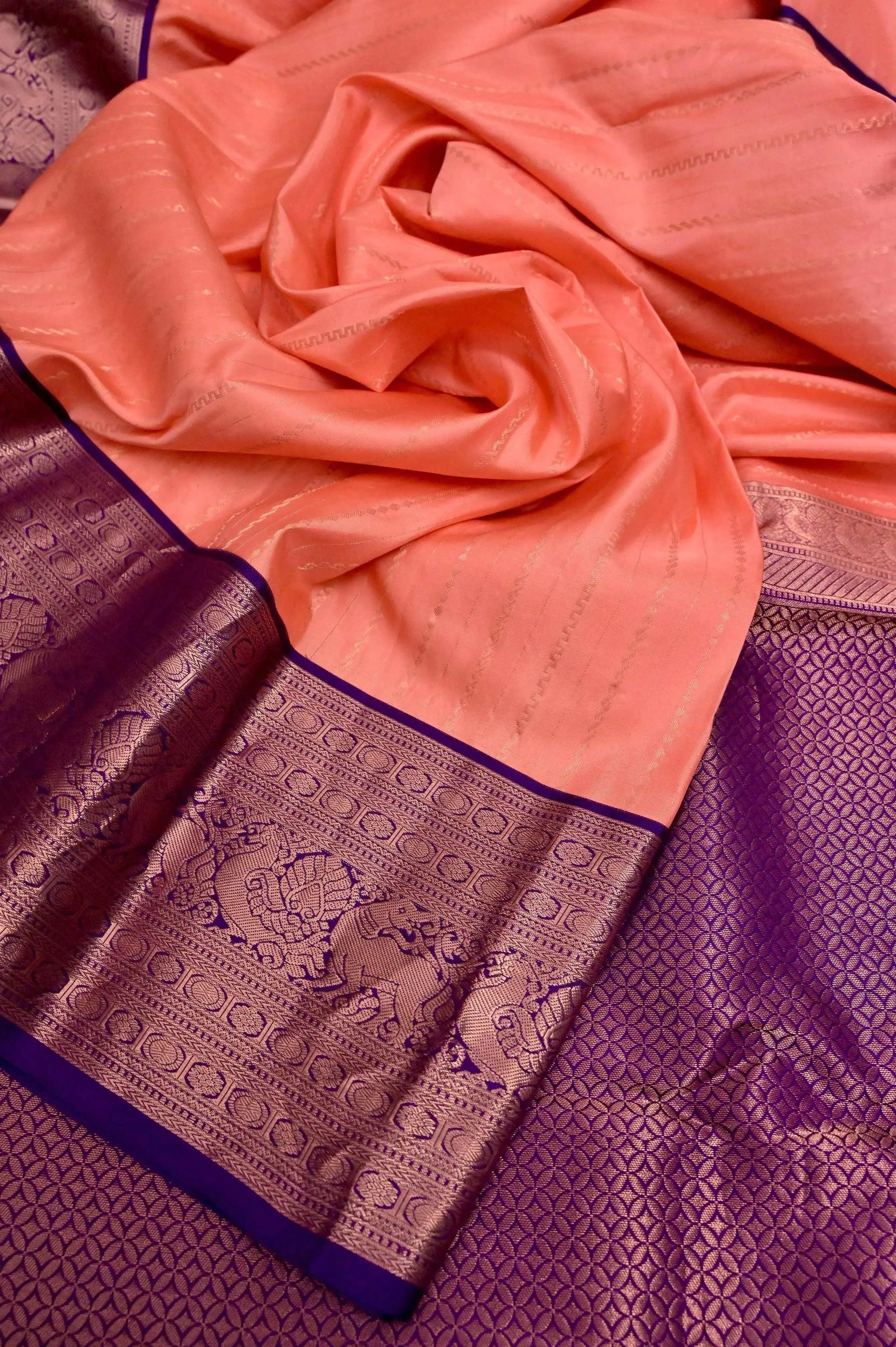 Deep Peach Color Kanjeevaram SilK Saree