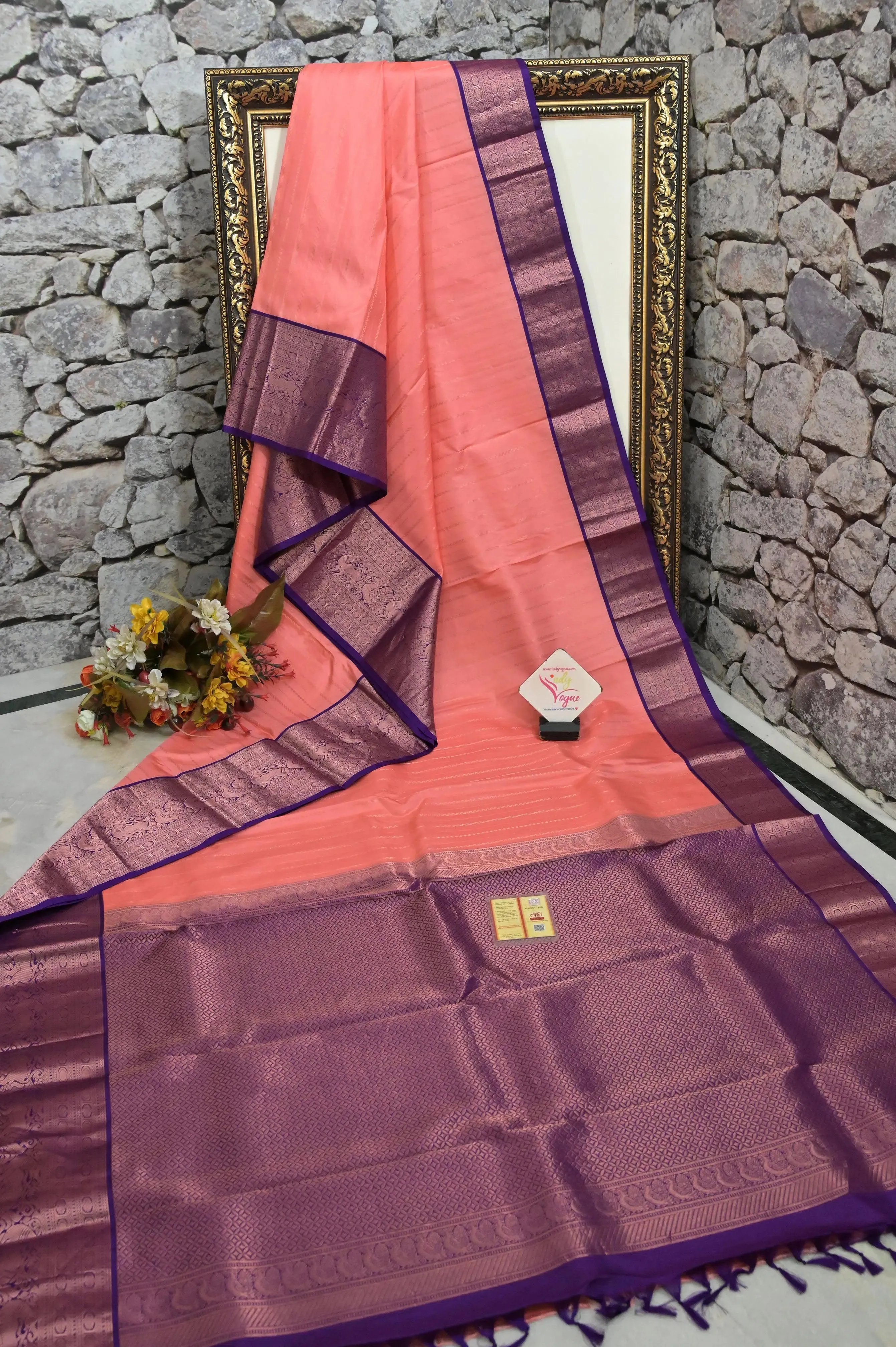 Deep Peach Color Kanjeevaram SilK Saree