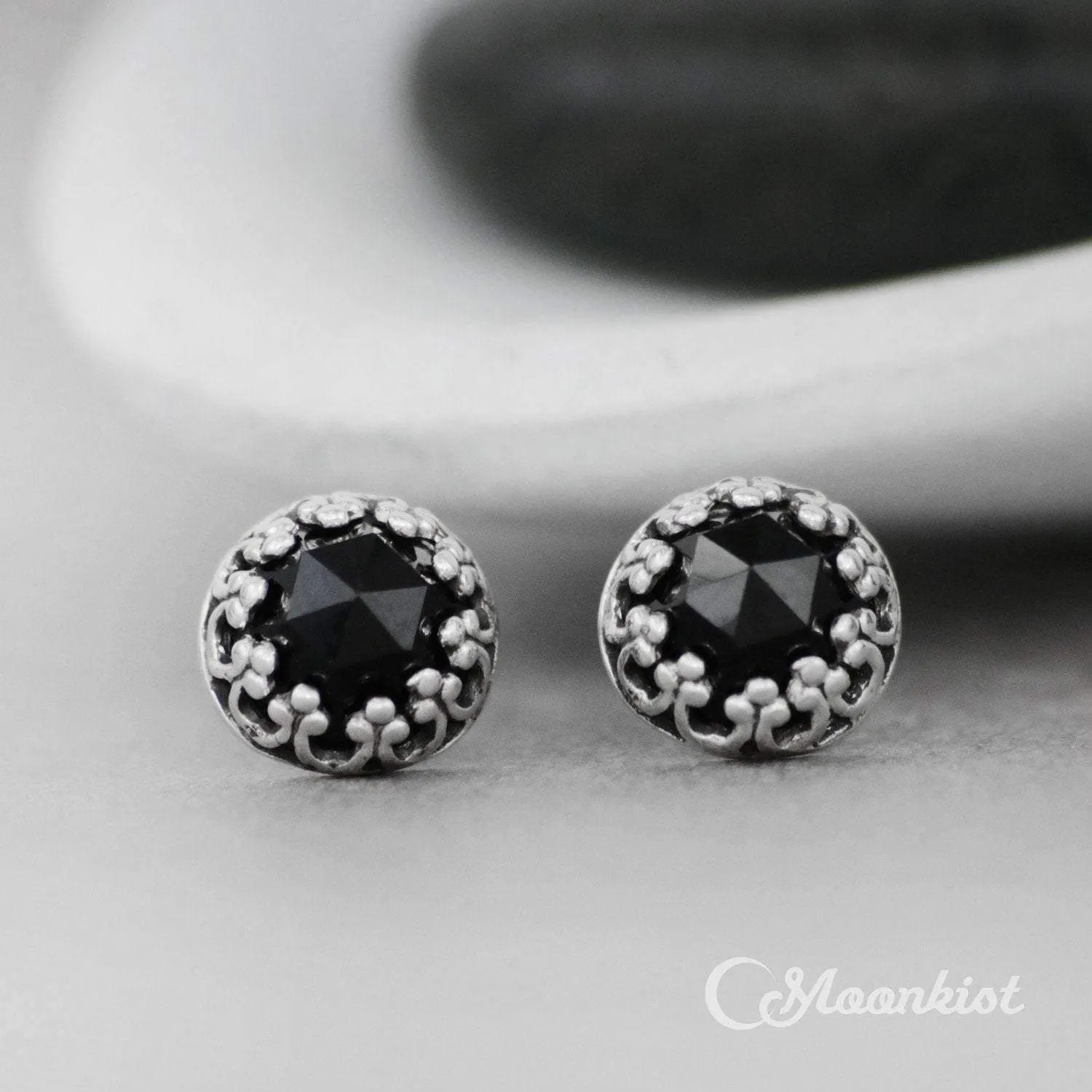 Delicate Silver Black Onyx Stud Earrings | Moonkist Designs