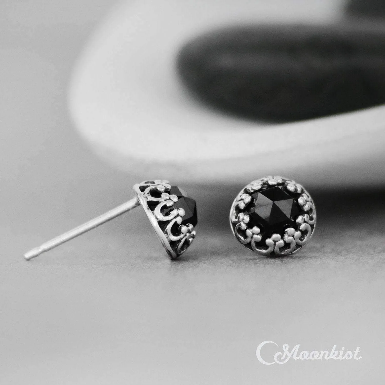 Delicate Silver Black Onyx Stud Earrings | Moonkist Designs