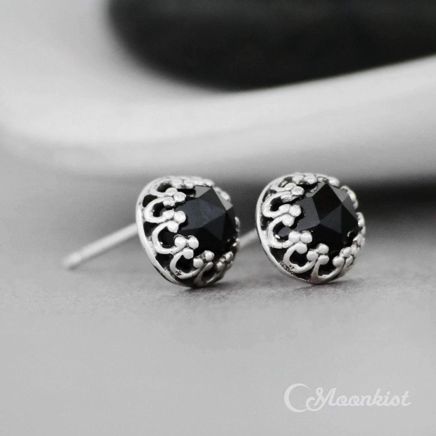 Delicate Silver Black Onyx Stud Earrings | Moonkist Designs