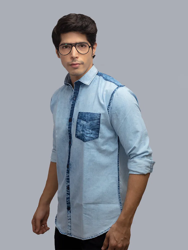 Denim Solid Casual Shirts for Men