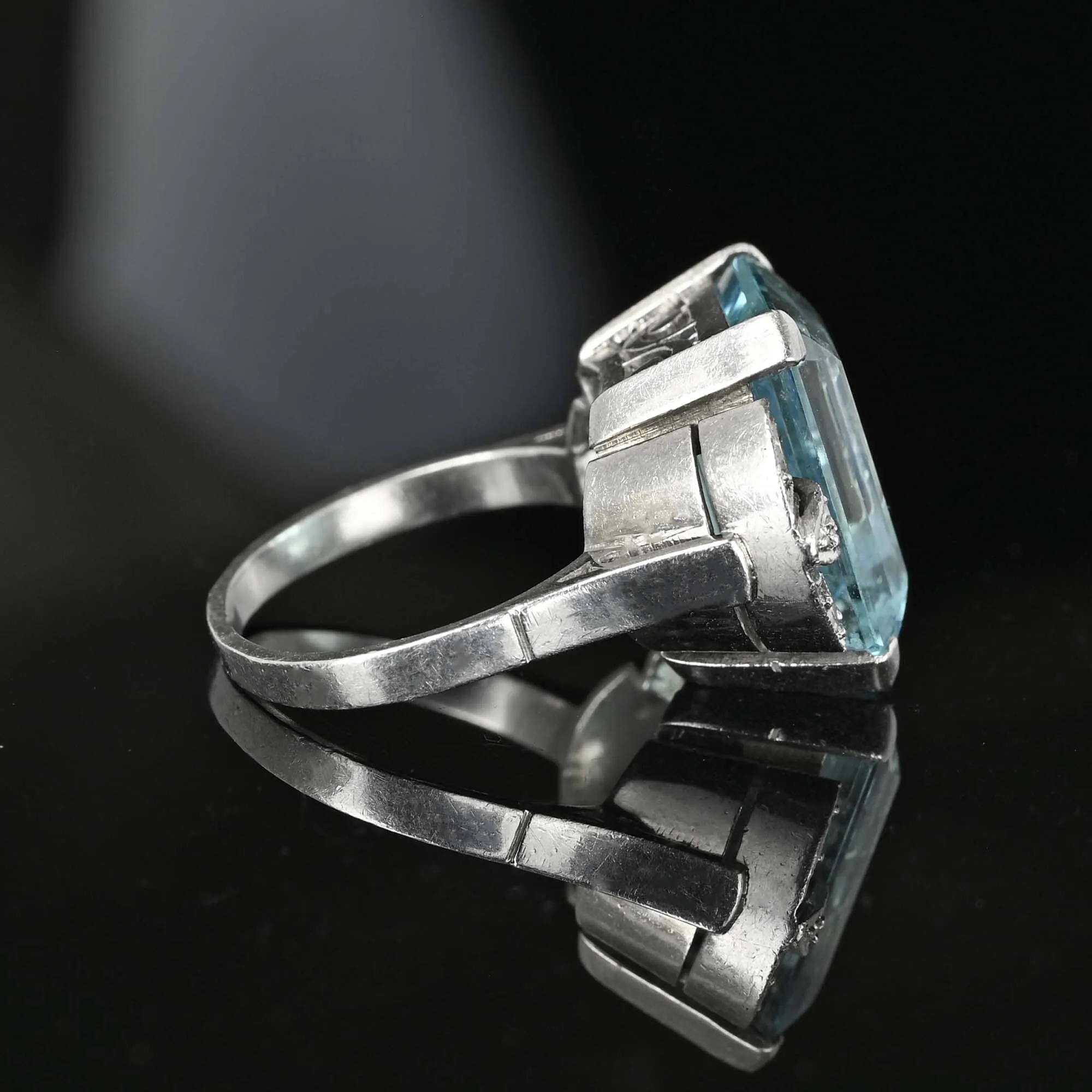 DEPOSIT Art Deco Platinum Diamond Aquamarine Ring