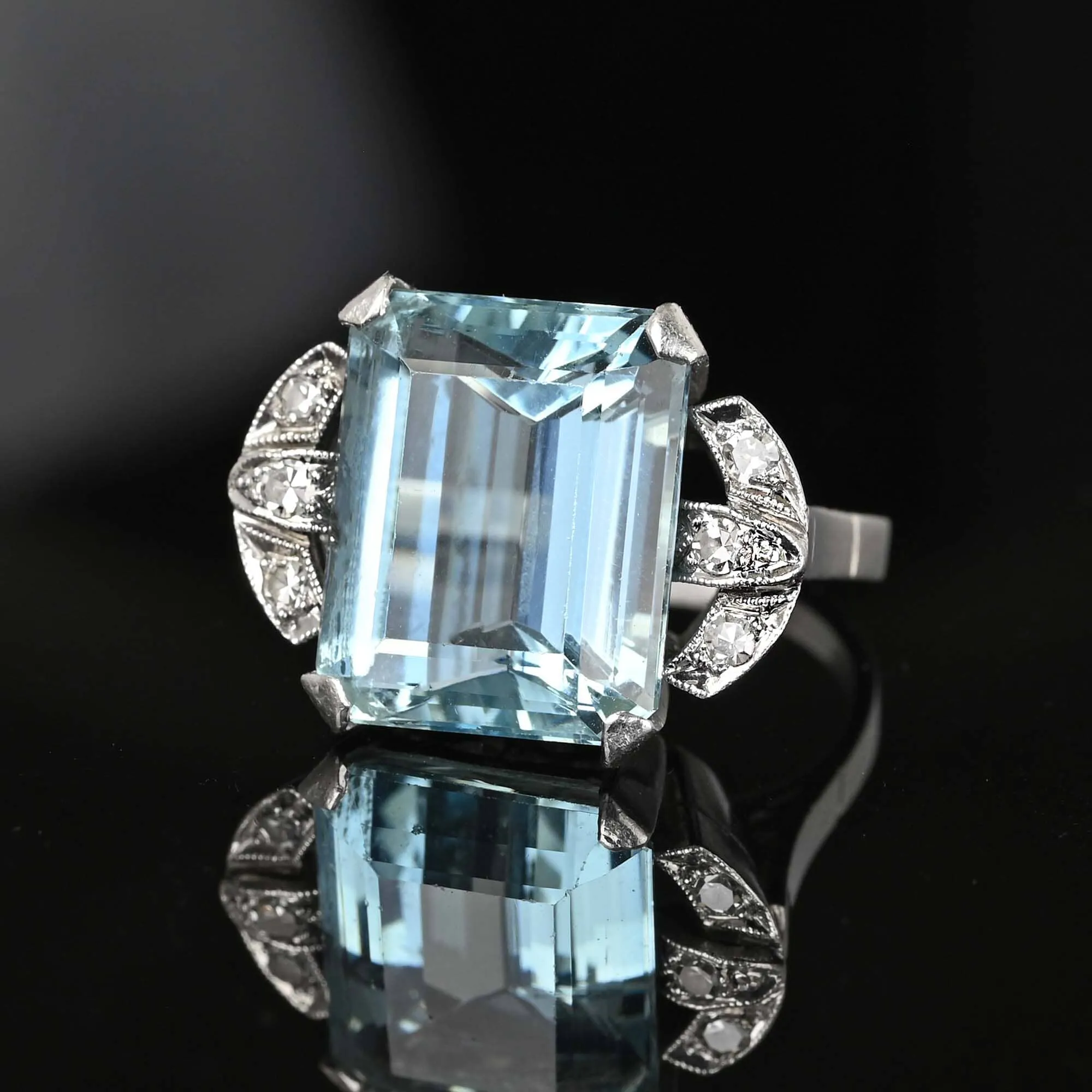 DEPOSIT Art Deco Platinum Diamond Aquamarine Ring