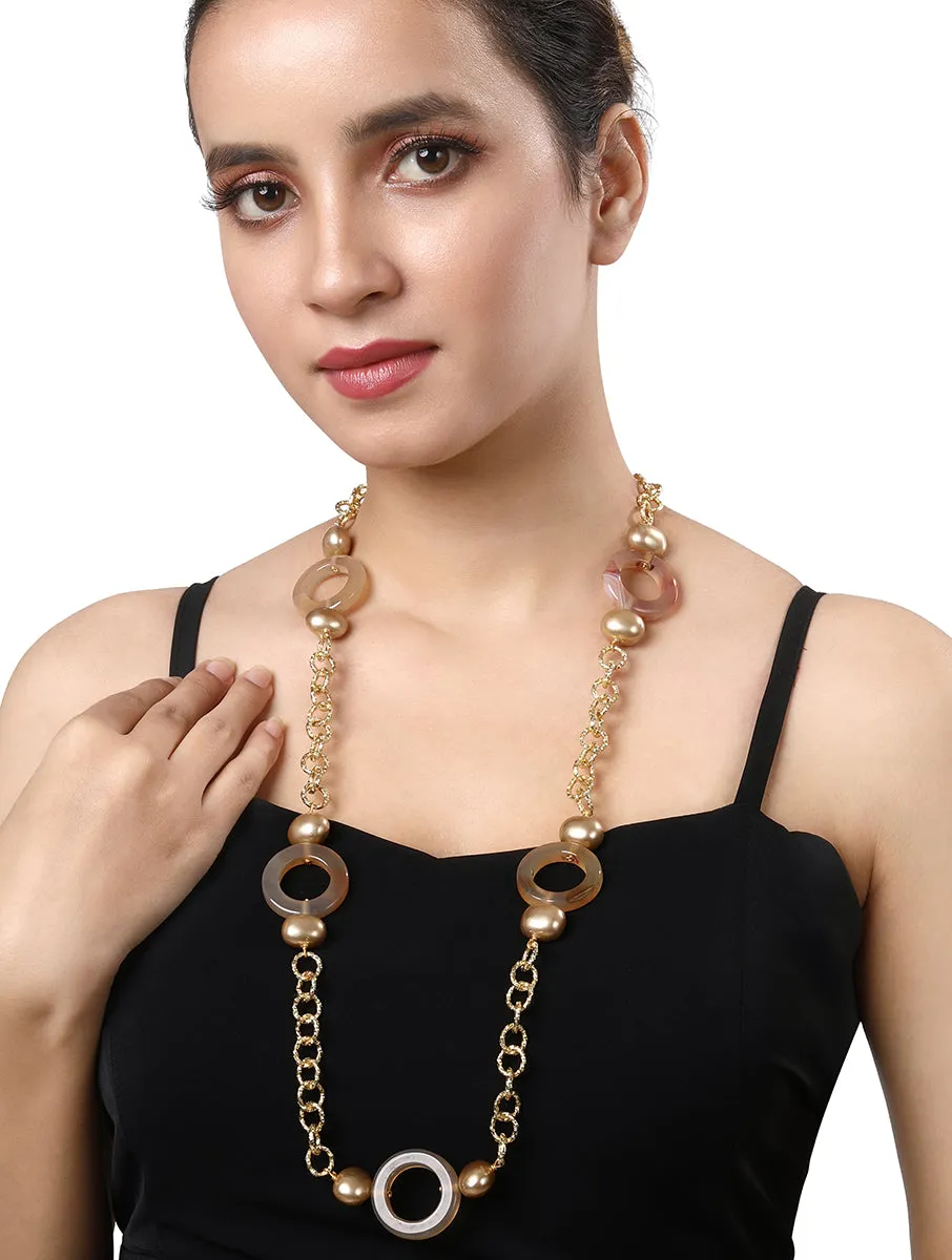 Designer Necklace With Gold Finished Brass, Shell Pearls & Natural Onyx Stone