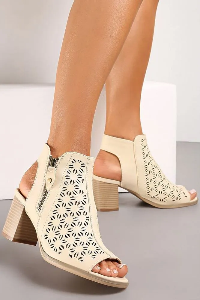 Die Cut Motif Block Heel Zip Ankle Boot