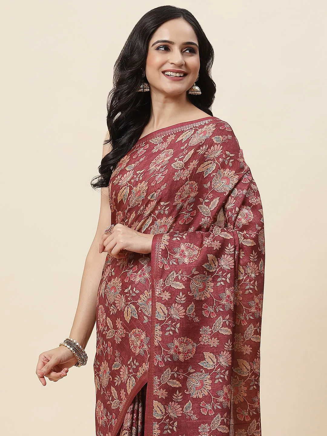 Digital Floral Printed Tussar Saree