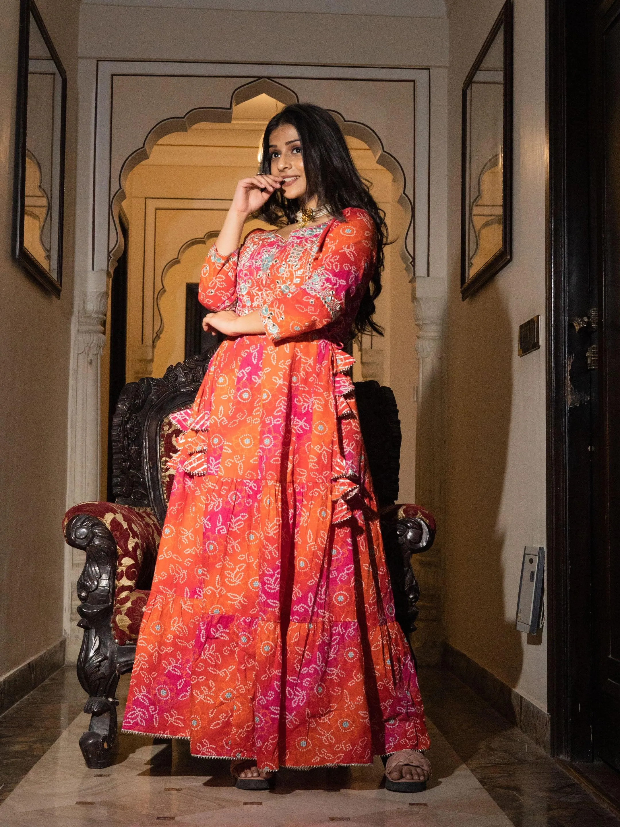 Divena Bandhej Printed Anarkali Kurta