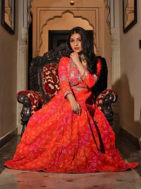 Divena Bandhej Printed Anarkali Kurta