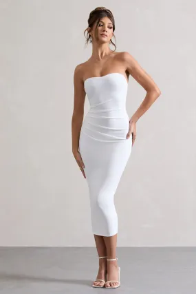 East End | White Strapless Gathered Midi Dress